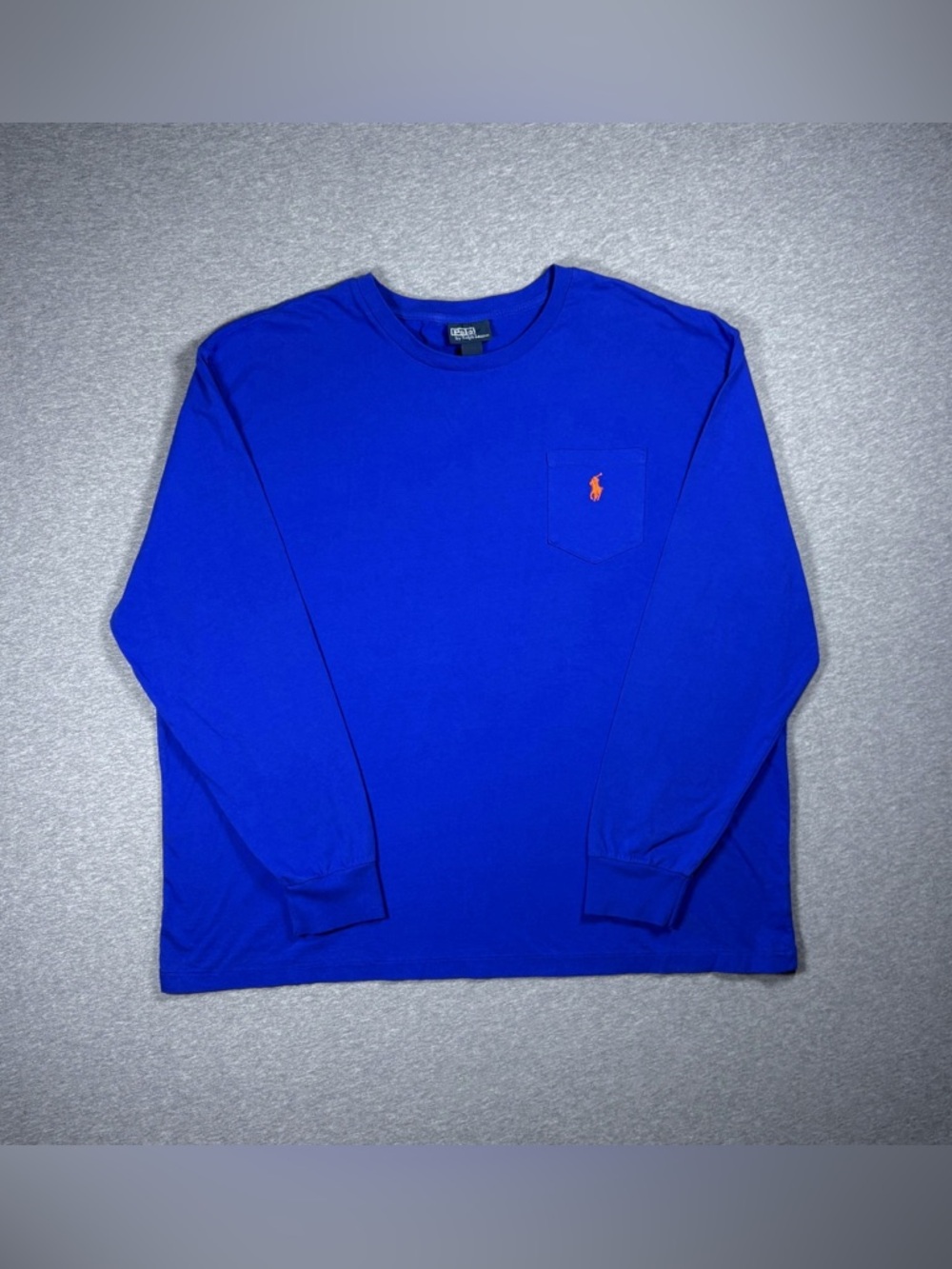 Vintage Polo Ralph Lauren Long Sleeve T Shirt Mens XXL Blue Cotton Pocket Logo